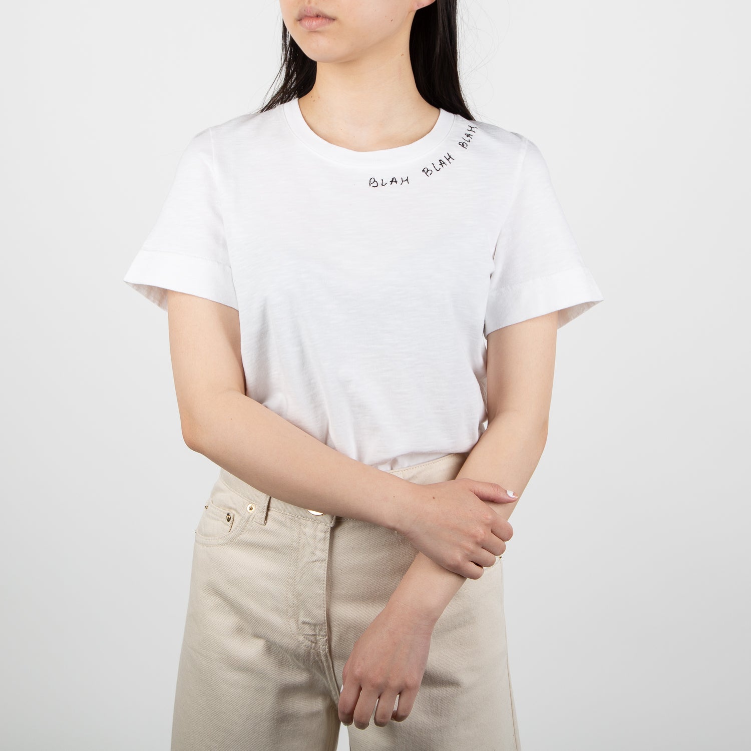 woven white cotton shirt with phrase by Secret Location