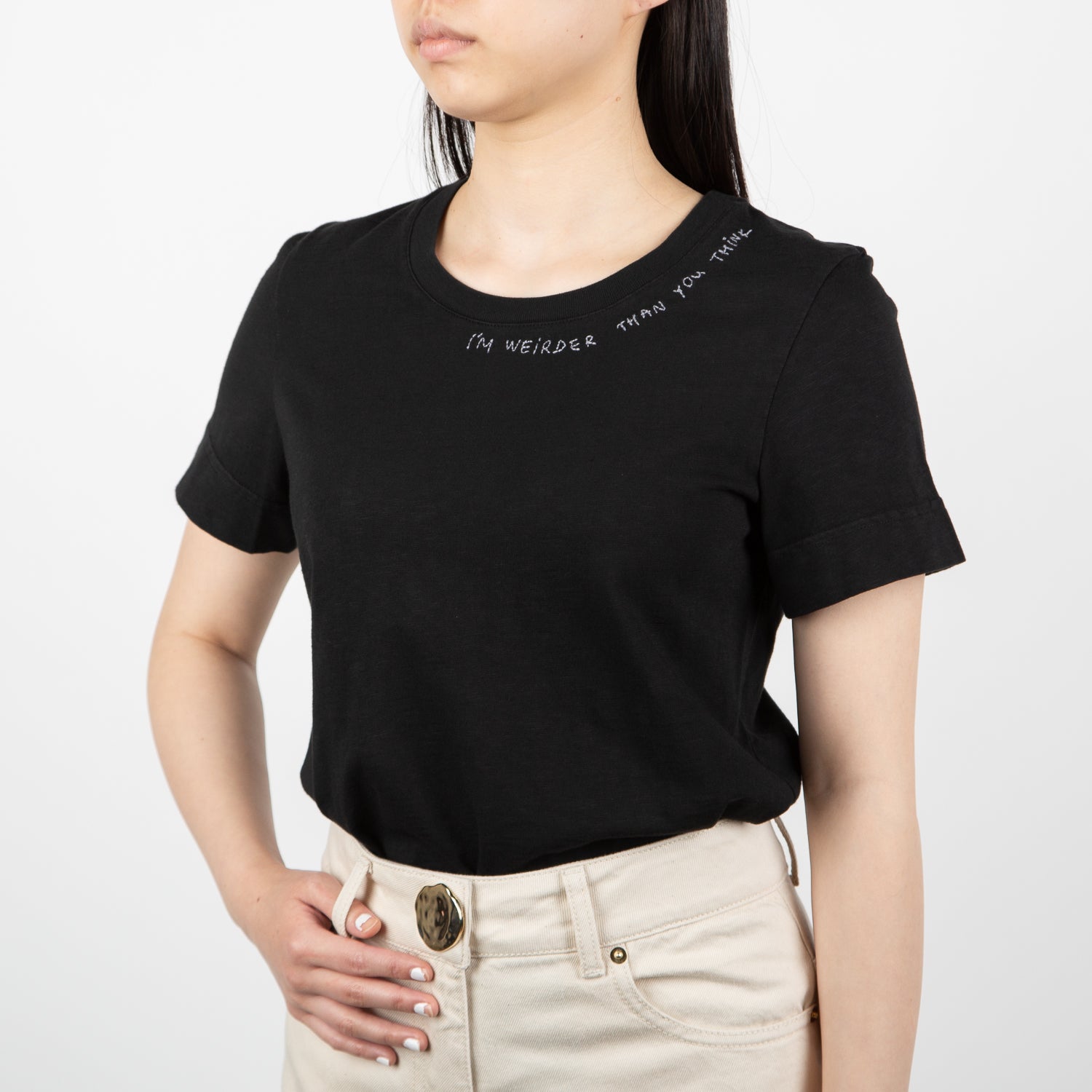 black woven cotton shirt with phrase by Secret Location