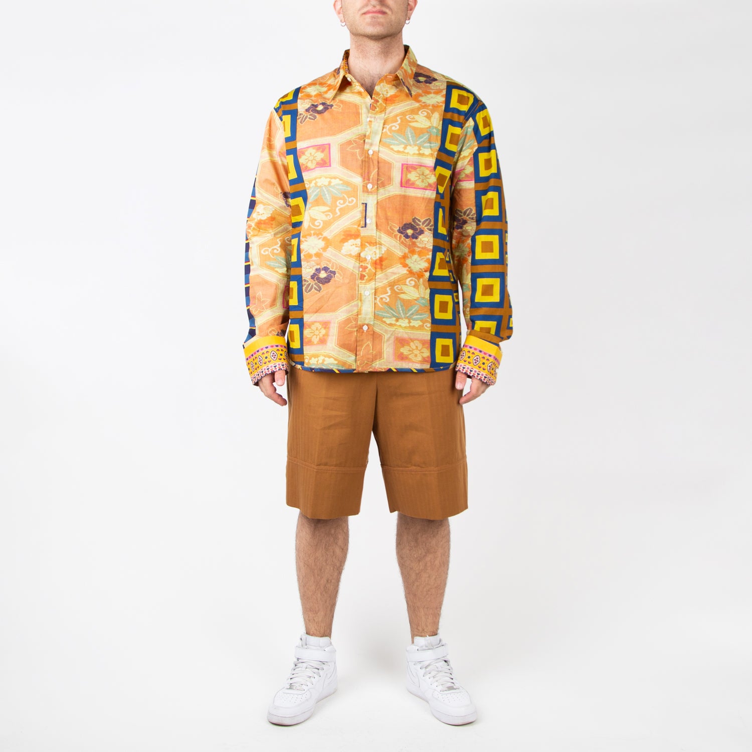 pierre louis mascia geometric dress shirt orange and blue