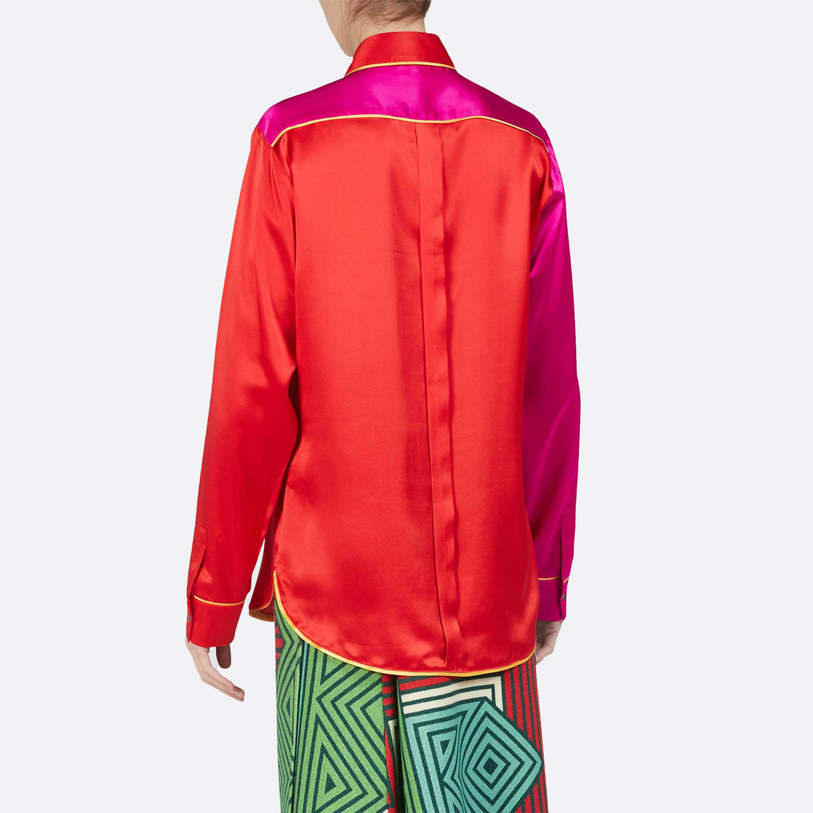 Contrast Silk Button Down Shirt, magenta & red