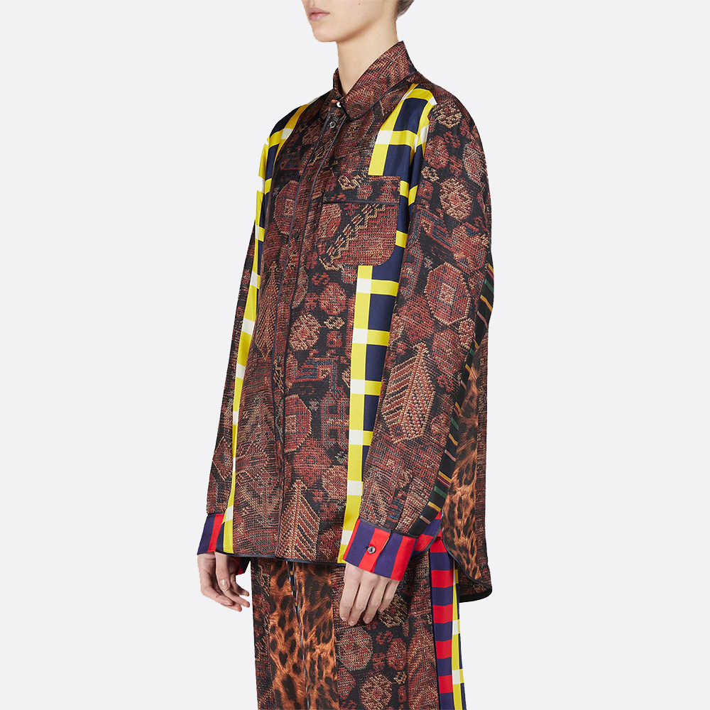 Mixed Print Floral Button Down Shirt, silk