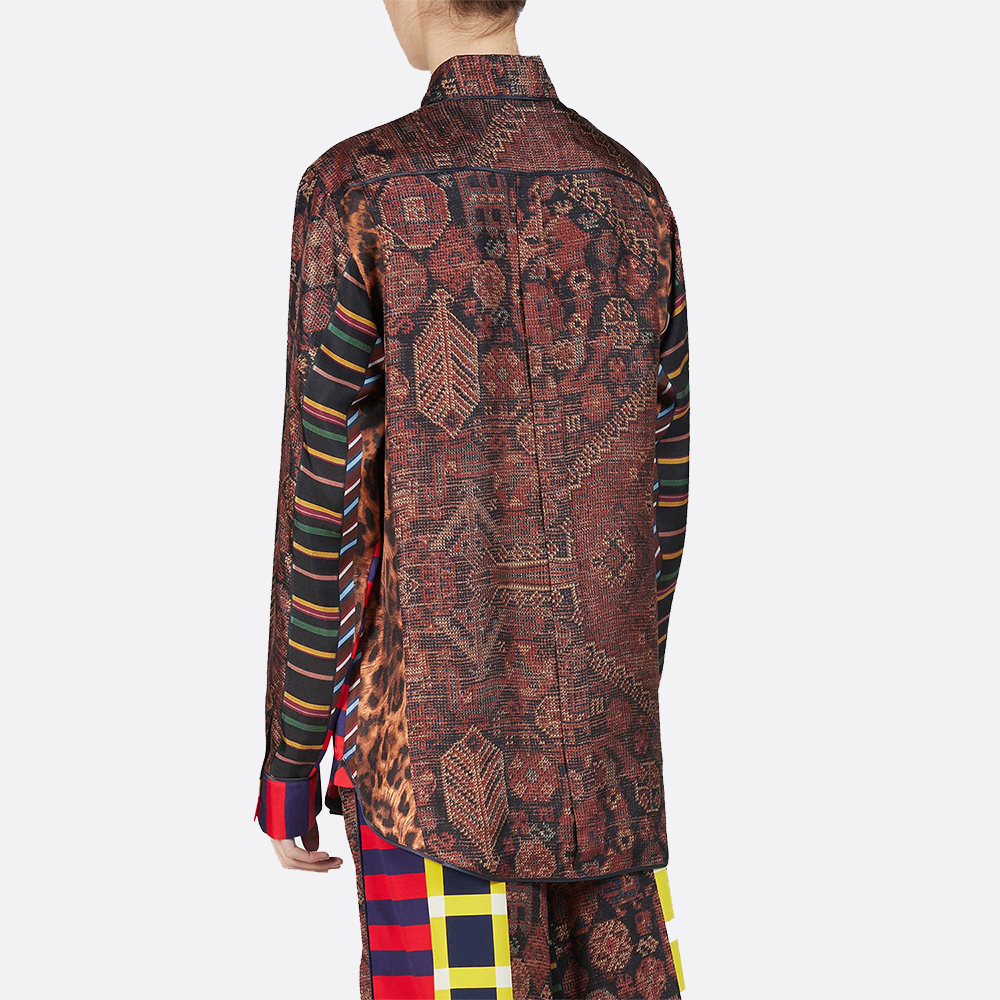 Mixed Print Floral Button Down Shirt, silk