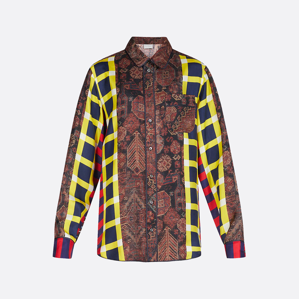 Mixed Print Floral Button Down Shirt, silk