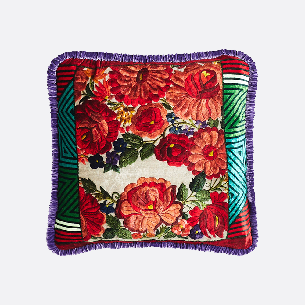 Double Sided Cushion Square, velvet and floral