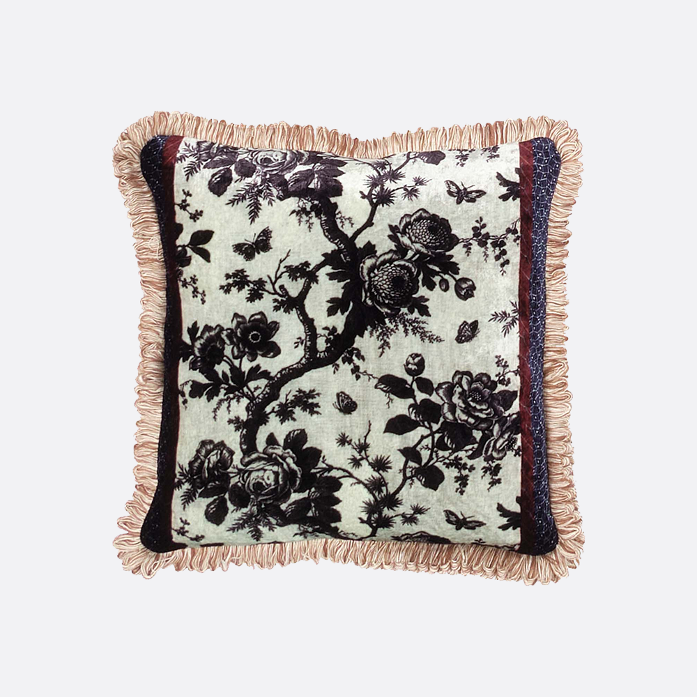 Velvet Cushion with Elegant Floral Print