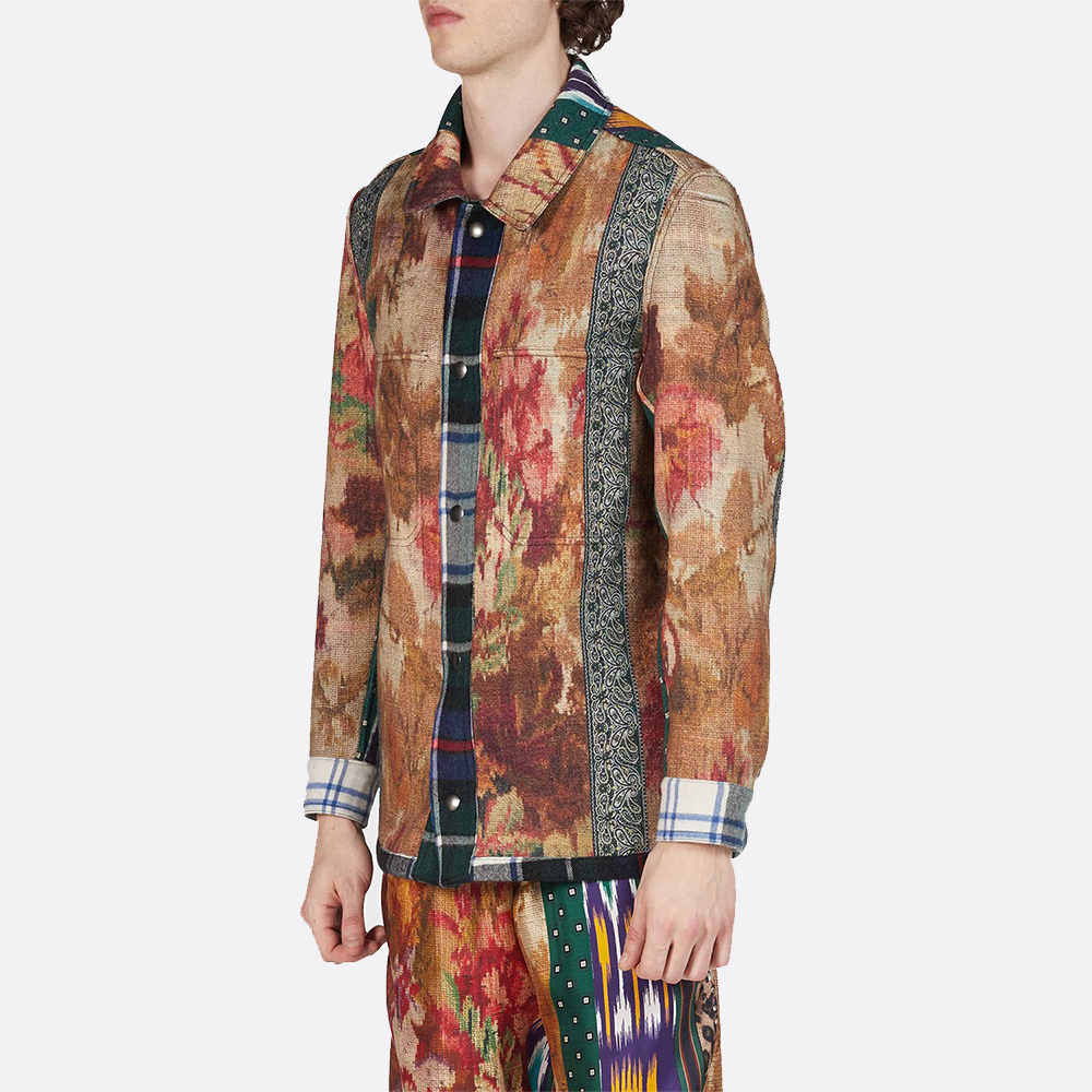 Plaid & Floral Reversible Button Down Shirt, wool