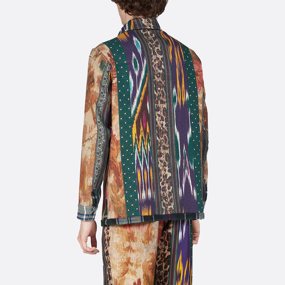 Plaid & Floral Reversible Button Down Shirt, wool