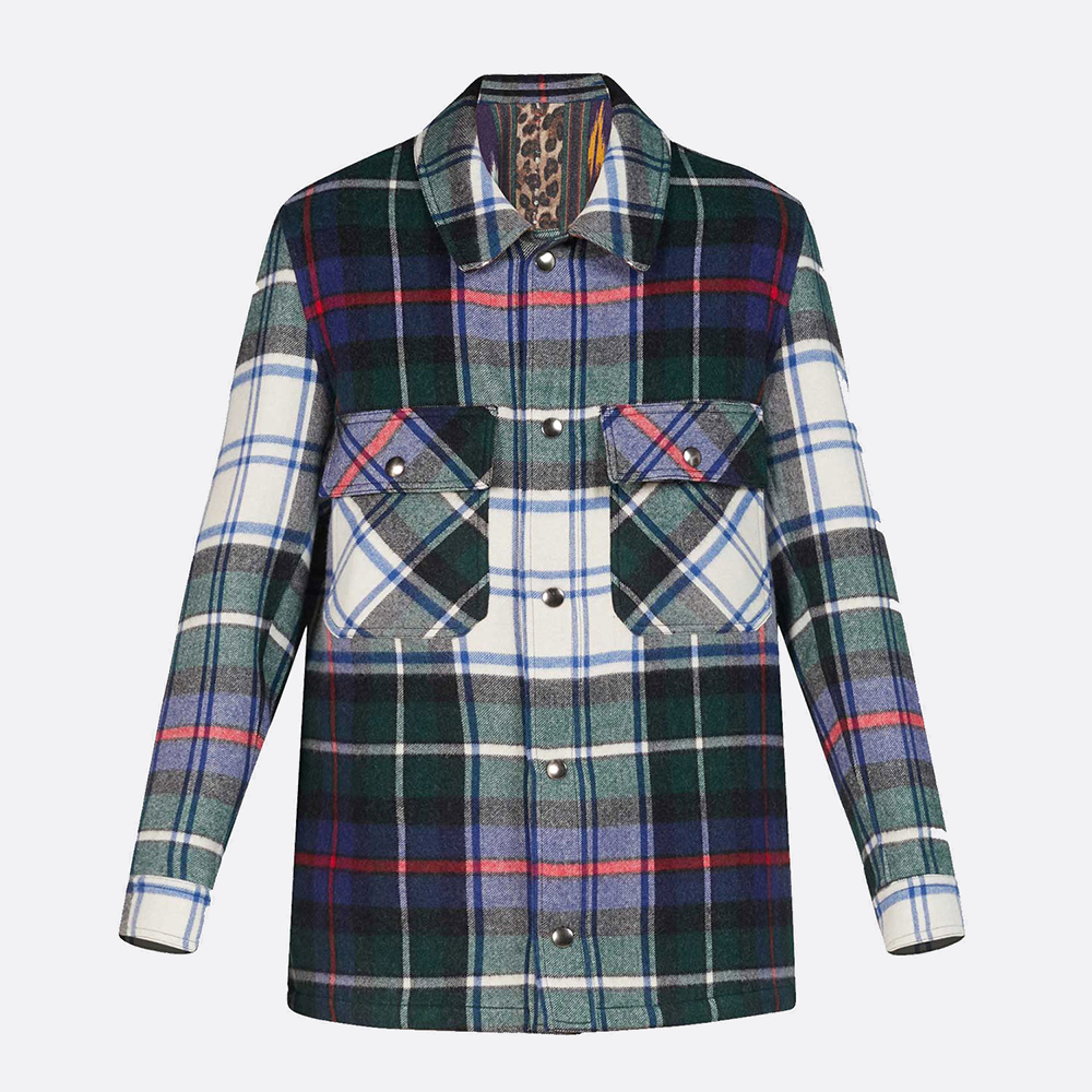 Plaid & Floral Reversible Button Down Shirt, wool